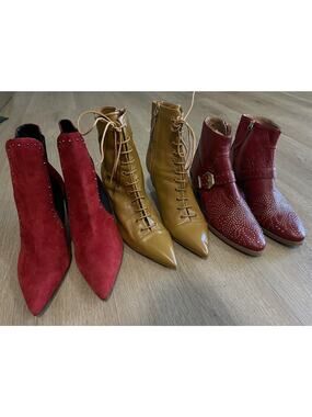 Lot Of 3 Zara Pointed Toe Ankle Booties Shoes Camel /Red Color 37